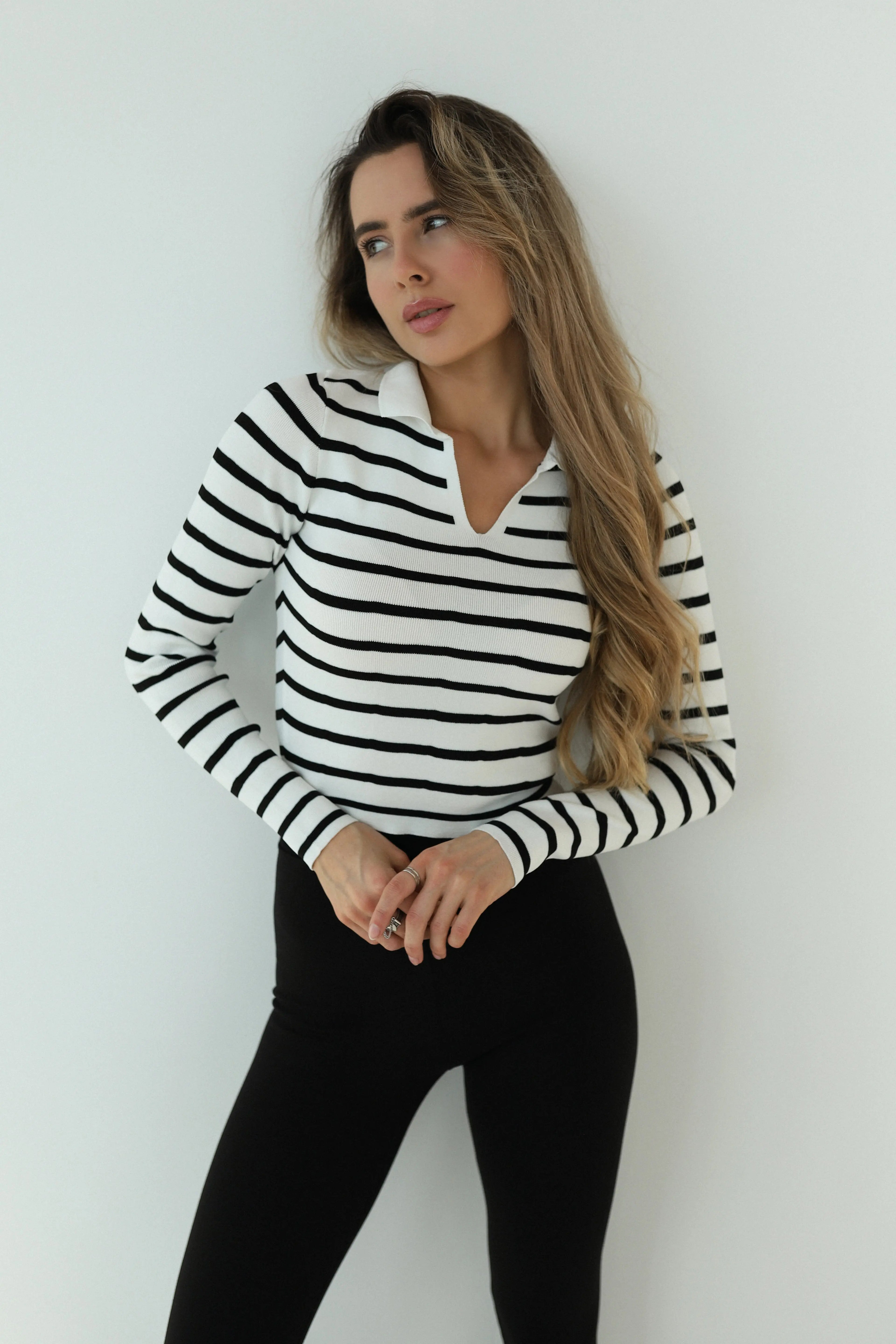 Women’s Ribbed High-Waist Leggings Akta – Black Knit