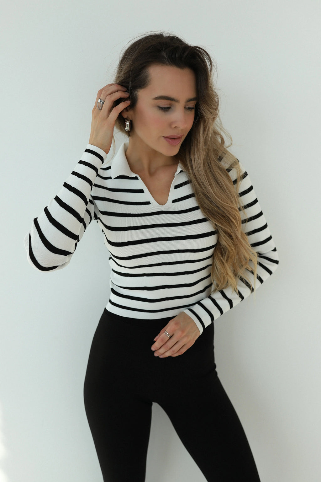 Women’s Ribbed High-Waist Leggings Akta – Black Knit