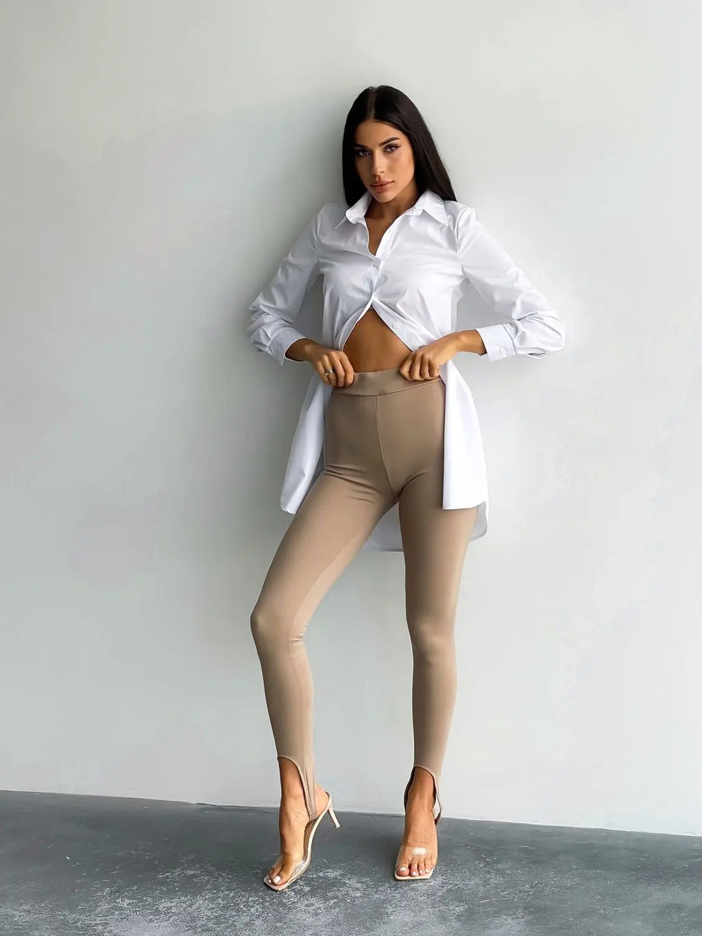 Women’s Stirrup Leggings Akta – Beige Knit