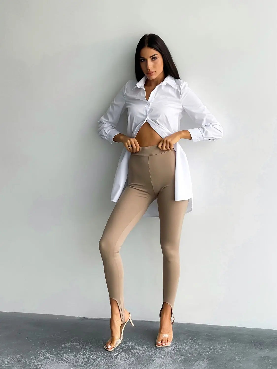 Women’s Stirrup Leggings Akta – Beige Knit