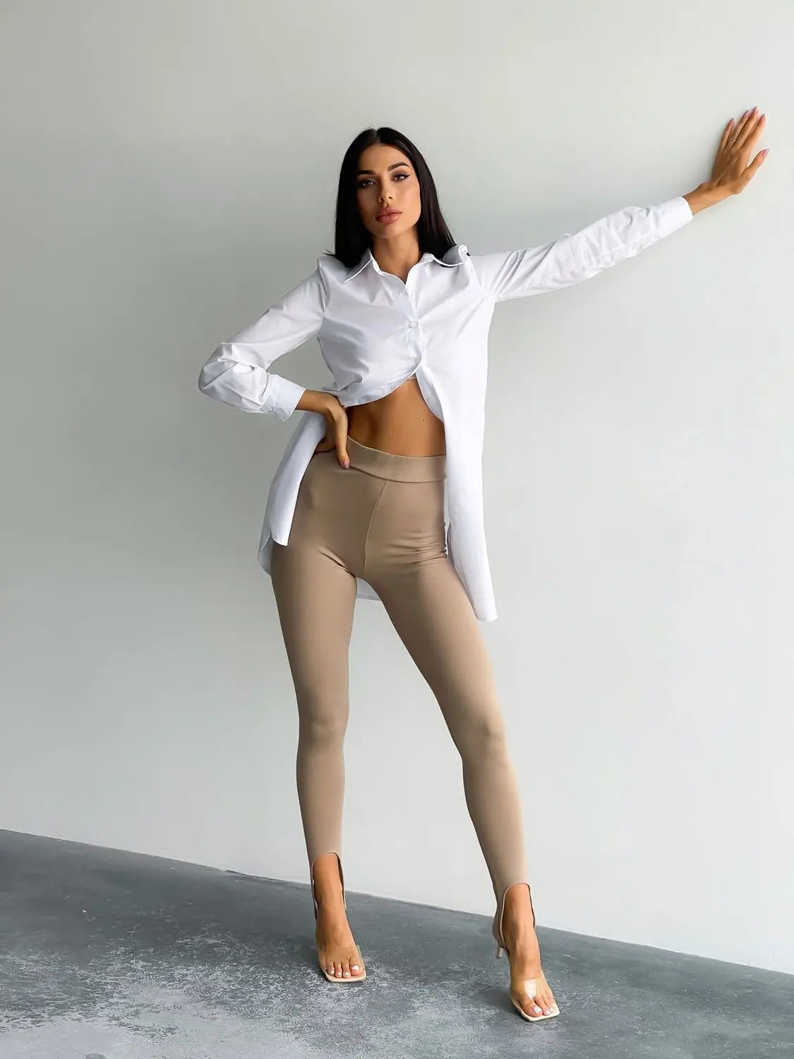 Women’s Stirrup Leggings Akta – Beige Knit