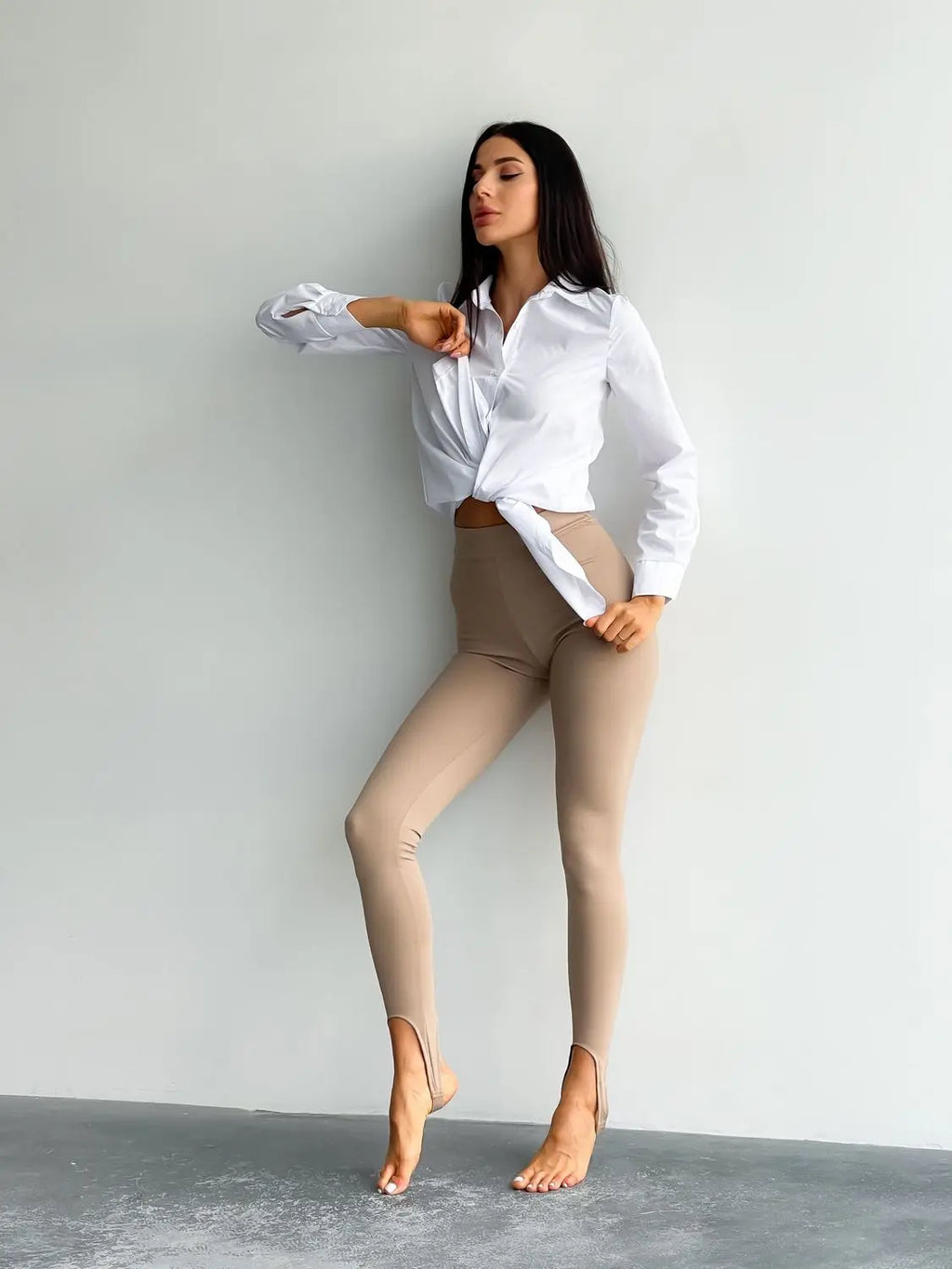 Women’s Stirrup Leggings Akta – Beige Knit