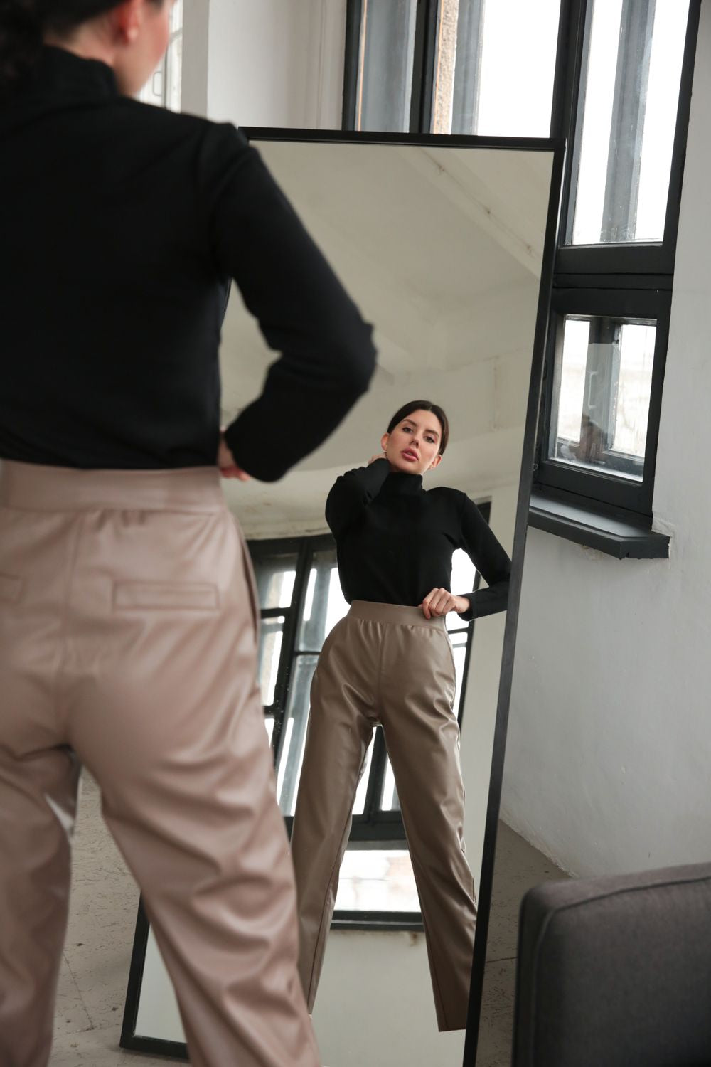 AKTA Pants - Akta Eco Leather Capuccinno – Beige